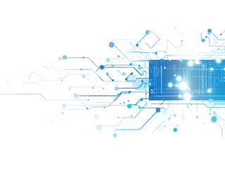 Poster - Advanced technology scheme with connected circuits and microchip illustration