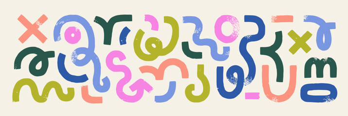 Fototapete - Doodle swirled shapes, brushstroke curves set. Abstract scribbles, quirky swirls, curvy wavy lines, curled strokes, forms, waves in modern style. Flat vector illustration isolated on white background.