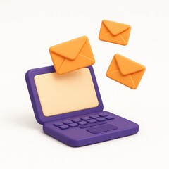 Poster - Purple Laptop with Orange Email Notifications 3D Render
