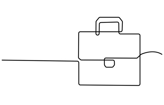 Suitcase working bag one line art drawing. Continuous outline briefcase office bag for working, briefcase continuous line art drawing, Minimalist continuous one line drawing of business bag pro.