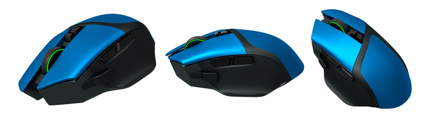 Fototapete - Set of wireless gaming computer mouse isolated on white background with clipping path. 3d render of live streaming gear for cloud gaming and gamer workspace concept