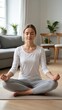 © Best Wishes Art - Mindful meditation practice indoors in a serene living room during daylight with potted plants around