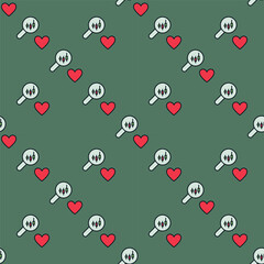 Poster - Candlestick Graph inside Magnifier glass and Red Heart vector Love for Investing colored seamless pattern