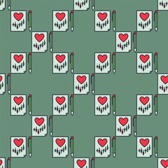 Poster - Document with Red Heart and Investment Chart vector Finance Love colored seamless pattern