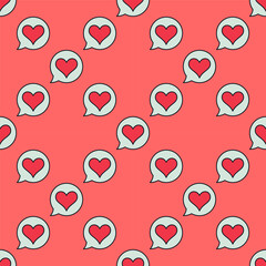 Poster - Speech Bubble with Cute Red Heart vector colored seamless pattern
