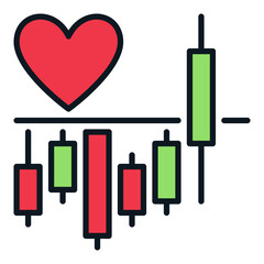 Poster - Crypto Chart with Red Heart Shape vector colored icon or design element