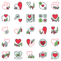 Poster - Heart with Candlestick Chart colored icons set - I Love Trading concept vector symbols