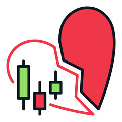 Poster - Red Broken Heart with Candlestick Chart vector I Hate Crypto Trading colored icon or sign in outline style