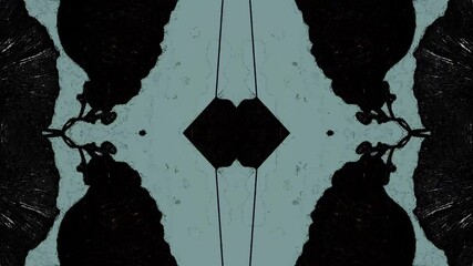 Poster - Abstract symmetrical design featuring silhouettes of flowers and birds against a teal background