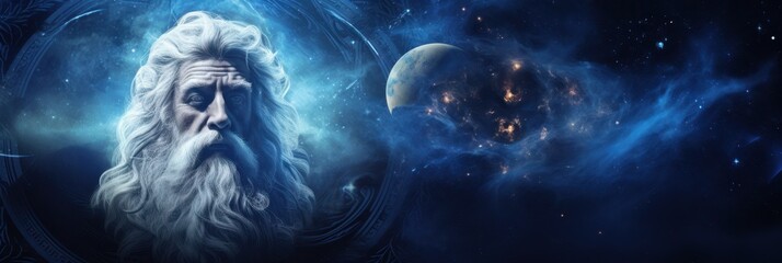 Wall Mural - zeus face background in dark blue