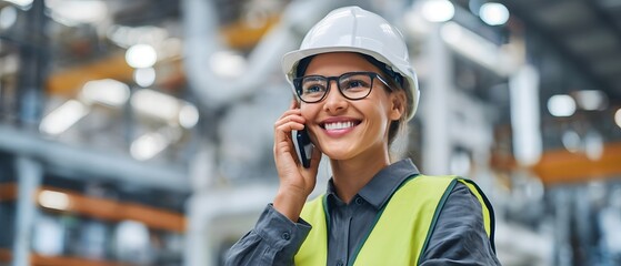 Poster - Confident and organized warehouse worker using a smartphone to coordinate and communicate with colleagues in a professional manner