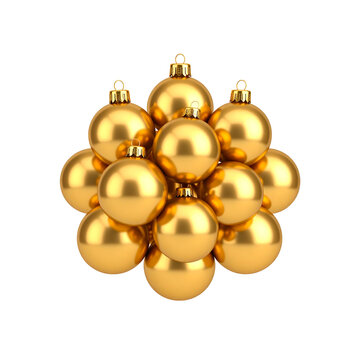Golden christmas baubles cluster festive decoration on transparent background