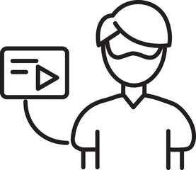 Poster - Person wearing mask with media icon, indicating communication or content creation. image is simple black and white line drawing