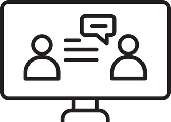 Leinwandbilder - Two people are communicating through digital platform, represented by icons on screen with speech bubble indicating conversation. This symbolizes online communication or virtual meetings
