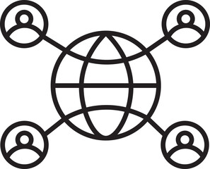 Poster - Globe with connected people icons represents global communication and networking. simple line art style emphasizes connectivity and interaction across world