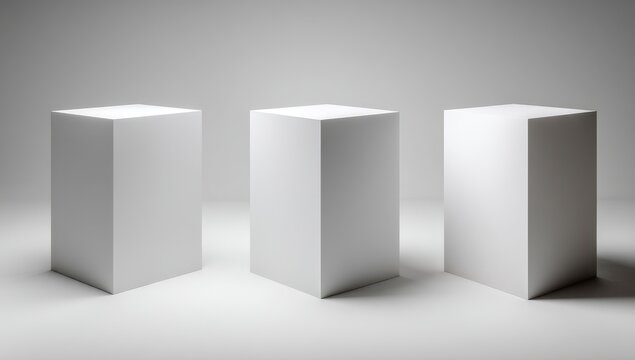 Three blank white cubes in a studio setting