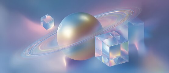 Poster - Glowing neon shapes and planets are arranged in abstract compositions on a set of minimalist posters, designed to promote synthwave and vaporwave-inspired music or dance events