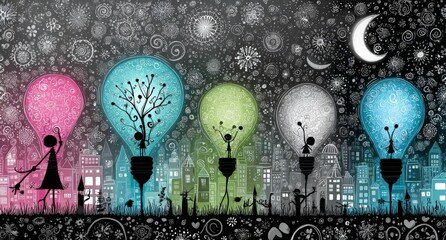 Poster - The idea of a light bulb conceptually represents imagination and creative thinking, as depicted in surreal art, including 3D illustrated paintings and graphic design artwork