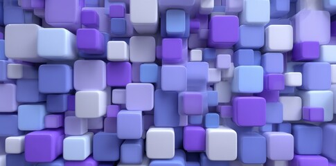 Poster - A cyberpunk-themed 3D rendering of an abstract geometric design in purple and blue is presented as a scene for advertising, technology, banners, cosmetics, fashion, business, and product showcases,