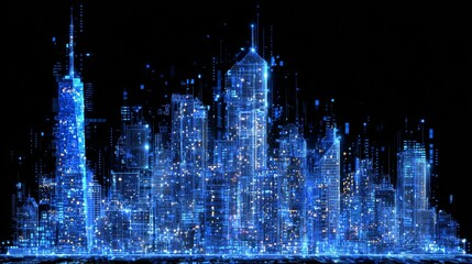 Poster - metaverse cityscape seamlessly merged with the digital realm - abstract 3D artwork