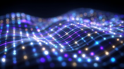 Poster - A 3D wave landscape with connected dots serves as the technology background, highlighting the intersection of data science, digital world, cyberspace, virtual reality, and the metaverse
