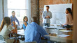 © Monkey Business - Businessman At Whiteboard In Brainstorming Meeting With Colleagues