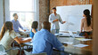 © Monkey Business - Businessman At Whiteboard In Brainstorming Meeting With Colleagues