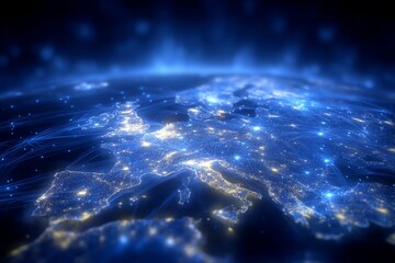 Poster - In Europe, the global internet network is connected through cutting-edge communication technology, which supports telecommunication, data transfer, and the integration of sectors such as IoT,