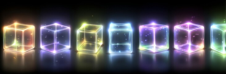 Poster - A game-themed hologram portal featuring a neon light effect, alongside a magical glow teleport and futuristic technology gradient platform complete with a laser beam, suitable for a product scene,