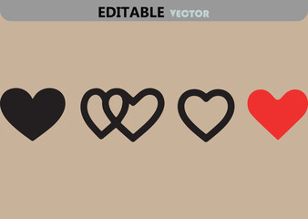 Poster - Collection of Four Heart Icons in Different Styles Including Solid Outlined Interlocking and Red on a Neutral Background Vector Illustration