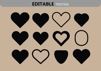 Poster - Collection of Heart Shapes in Black and White Vector Illustration for Valentine s Day Wedding Love and Romantic Designs on Beige Background