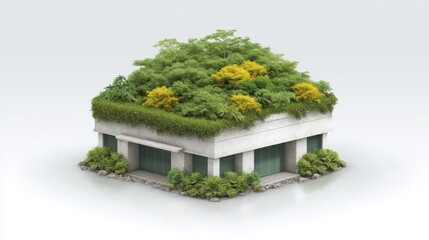 Poster - Lush Green Roof on Small Concrete Building Digital Rendering