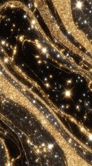 Poster - A dreamlike landscape of abstract black sand particles glowing with an ethereal glow, surreal granular surfaces, and bright floating sparks, all come together to create a tranquil atmosphere with