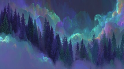 Poster - On a hill, a single tree rises, surrounded by an otherworldly display of pink, purple, and orange clouds that dominate the landscape