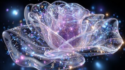 Fototapete - A virtual metaverse technology world of fantasy and sci-fi is depicted by a futuristic neon rose on a black background, generated using advanced AI techniques