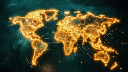 Poster - Glowing world map in digital space