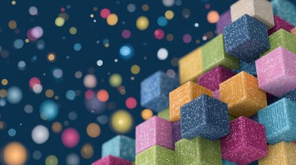 Aufkleber - The metaverse's digital technology concept is symbolized by wooden building blocks set against a backdrop of vibrant multicolored neon lights