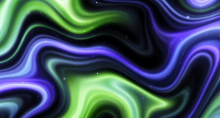 Poster - Vibrant violet fluid, black, and neon green create a textured background, accompanied by an abstract wave of liquid purple, rays, and an artful trippy design, suitable for a luxury digital screen,