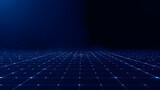 Digital Landscape: A futuristic, minimalist digital grid expanse in shades of blue and black, symbolizing data, technology, and innovation, ideal for modern design concepts.