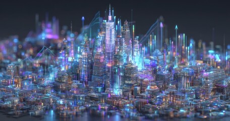 Poster - Rising arrows and the New York skyline come together to represent a city that is both smart and digitally interconnected