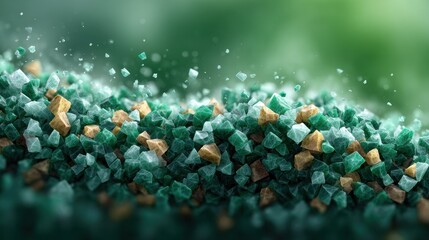 Poster - Teal and Tan Crystalline Structures in Motion Abstract Microscopic Background