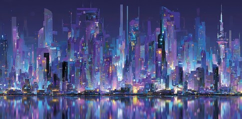 Poster - the city of the future in a metaverse setting shines brightly under neon lights, as depicted in a su
