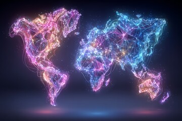 Poster - The concept of a globally connected metaverse: a nighttime earth within a virtual internet network, featuring digital communication set against a 3D backdrop