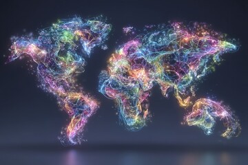 Poster - The idea of global metaverse connectivity is illustrated by a night earth in a virtual internet, with digital communication happening on a three-dimensional background