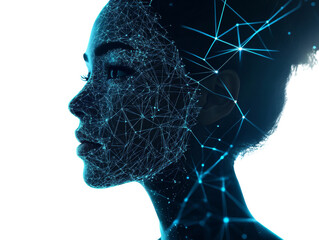 Poster - Artificial intelligence representation of a female face with glowing network