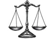 © PNG world - A detailed monochrome illustration of an antique scales of justice on a black background drawing attention isolated with white background