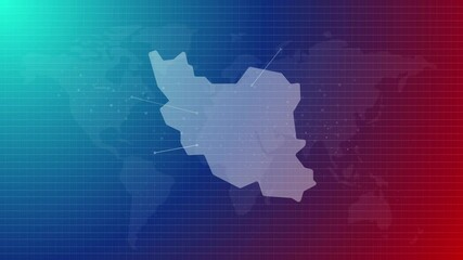Poster - Iran map futuristic Iranian country shape connected global map with blue gradient background