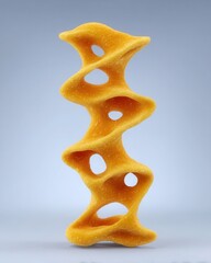 Poster - Abstract Yellow Spiral Form with Holes Against Gray Background