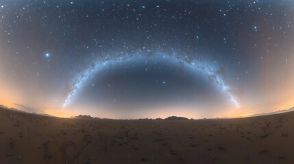 Wall Mural - milky way galaxy panorama arching over the desert with starry night, astro photography.