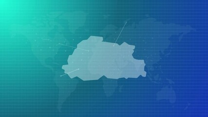 Poster - Bhutan map futuristic country shape connected global map with blue gradient background